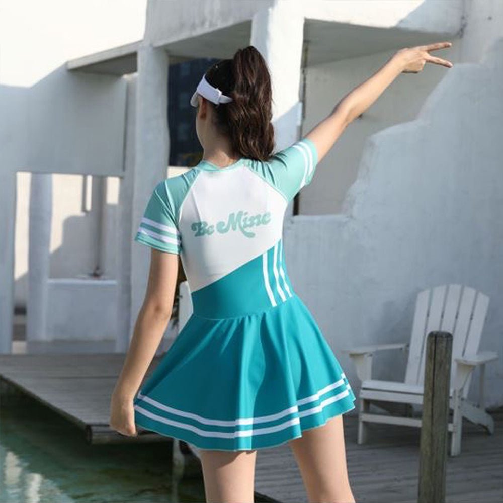 Green Color Block frock style Swimwear for Teens - Little Surprise BoxGreen Color Block frock style Swimwear for Teens - Little Surprise BoxGreen Color Block frock style Swimwear for Teens