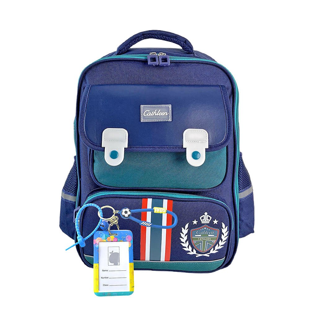 Green & Dark Blue Crest Design School Backpack for Kids - Little Surprise BoxGreen & Dark Blue Crest Design School Backpack for Kids