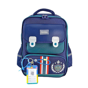 Green & Dark Blue Crest Design School Backpack for Kids - Little Surprise BoxGreen & Dark Blue Crest Design School Backpack for Kids