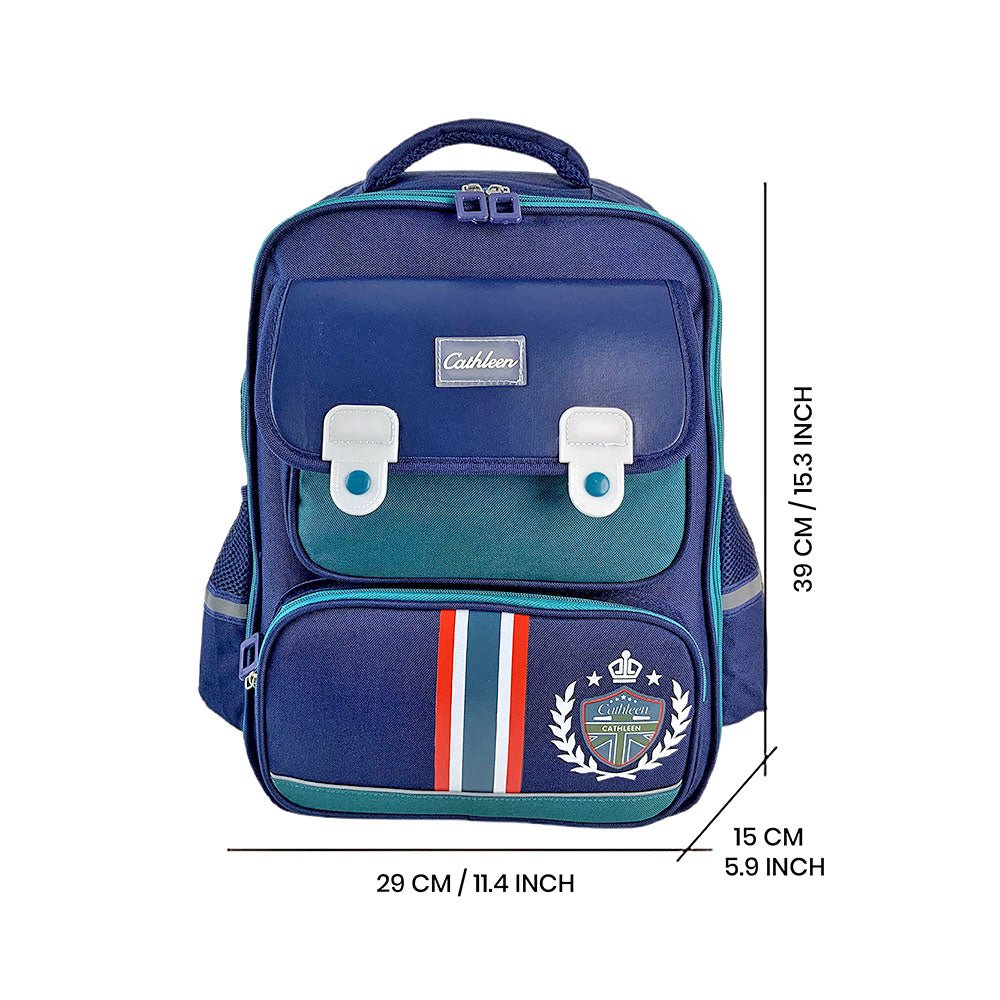 Green & Dark Blue Crest Design School Backpack for Kids - Little Surprise BoxGreen & Dark Blue Crest Design School Backpack for Kids