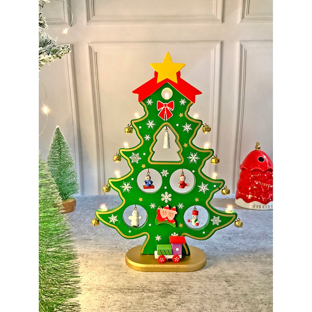 Green DIY Wooden Christmas Tree with LED Light, Christmas Table Décor - Little Surprise BoxGreen DIY Wooden Christmas Tree with LED Light, Christmas Table Décor