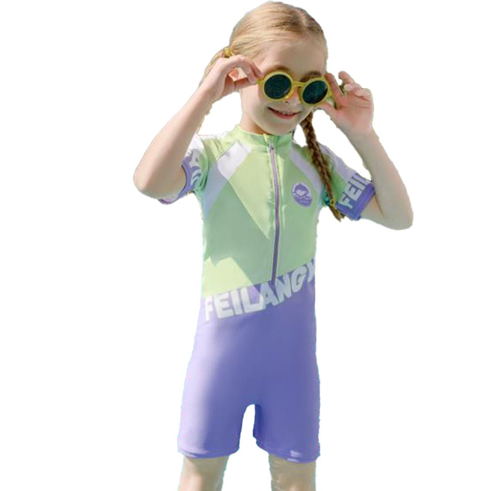 Green & Purple color Block style Swimwear/swimsuit for Kids - Little Surprise BoxGreen & Purple color Block style Swimwear/swimsuit for Kids - Little Surprise BoxGreen & Purple color Block style Swimwear/swimsuit for Kids