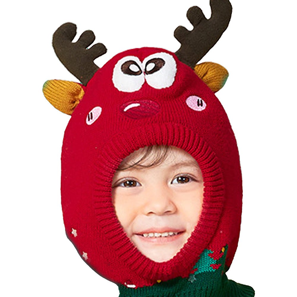 Knitted Christmas Reindeer theme Winter Cap covering Neck , Ears and Head - Little Surprise BoxKnitted Christmas Reindeer theme Winter Cap covering Neck , Ears and Head