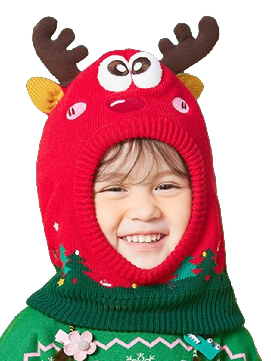 Knitted Christmas Reindeer theme Winter Cap covering Neck , Ears and Head - Little Surprise BoxKnitted Christmas Reindeer theme Winter Cap covering Neck , Ears and Head