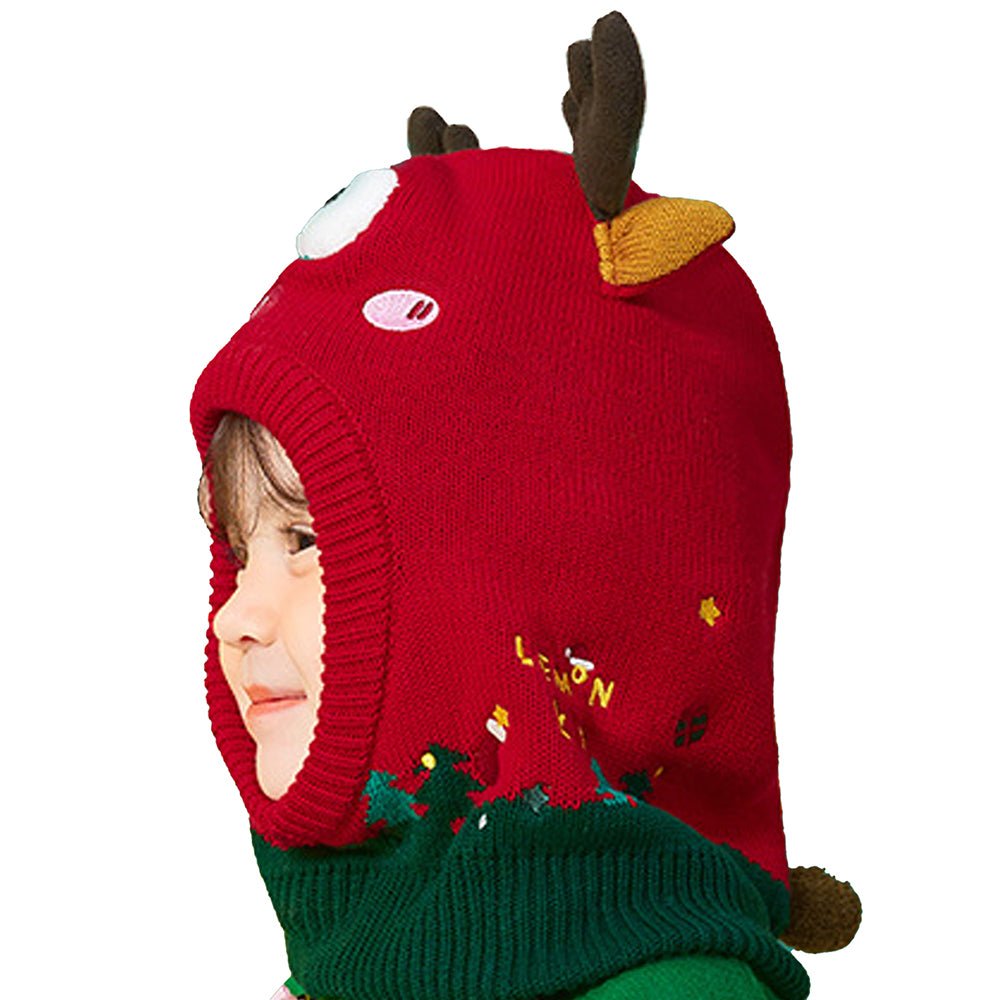 Knitted Christmas Reindeer theme Winter Cap covering Neck , Ears and Head - Little Surprise BoxKnitted Christmas Reindeer theme Winter Cap covering Neck , Ears and Head