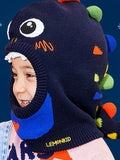 Knitted Dino Mini Heart themed Winter Cap covering Neck , Ears and Head - Little Surprise BoxKnitted Dino Mini Heart themed Winter Cap covering Neck , Ears and Head