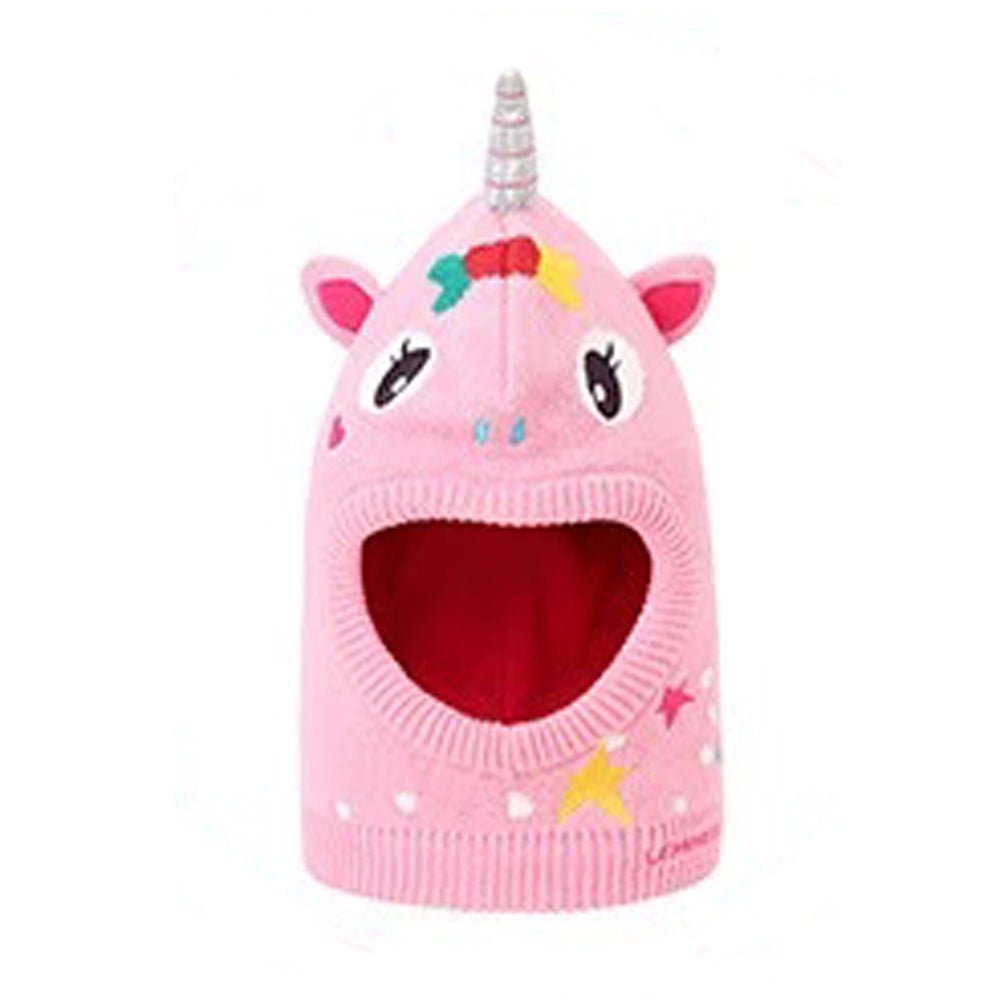 Knitted Pink Star Unicorn theme Winter Cap covering Neck , Ears and Head - Little Surprise BoxKnitted Pink Star Unicorn theme Winter Cap covering Neck , Ears and Head