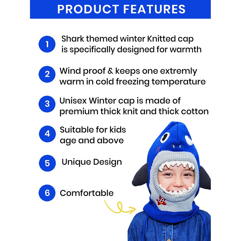 Knitted Starfish Shark theme Winter Cap covering Neck , Ears and Head - Little Surprise BoxKnitted Starfish Shark theme Winter Cap covering Neck , Ears and Head
