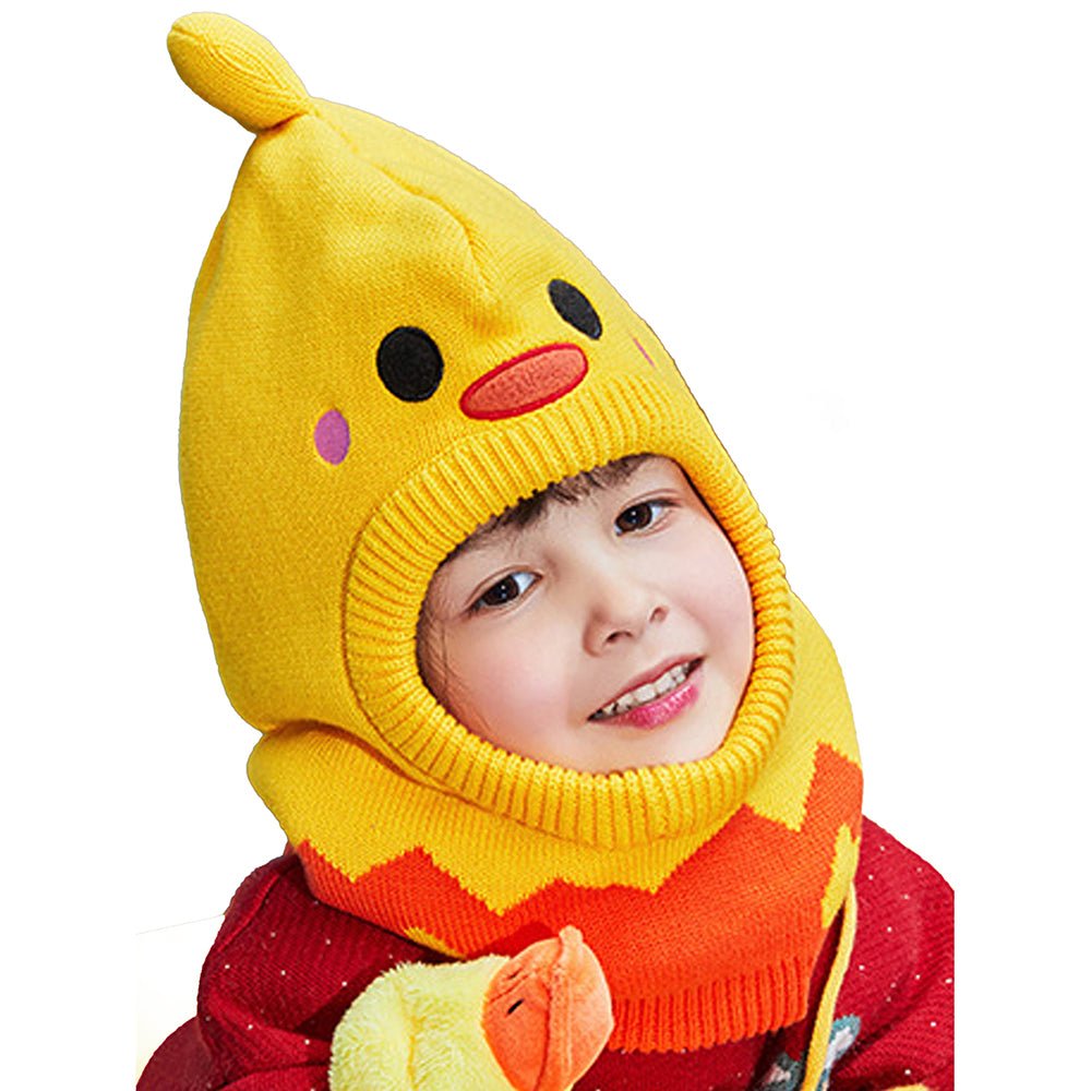 Knitted Yellow Duckling theme Winter Cap covering Neck , Ears and Head - Little Surprise BoxKnitted Yellow Duckling theme Winter Cap covering Neck , Ears and Head