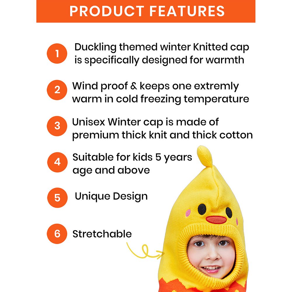 Knitted Yellow Duckling theme Winter Cap covering Neck , Ears and Head - Little Surprise BoxKnitted Yellow Duckling theme Winter Cap covering Neck , Ears and Head
