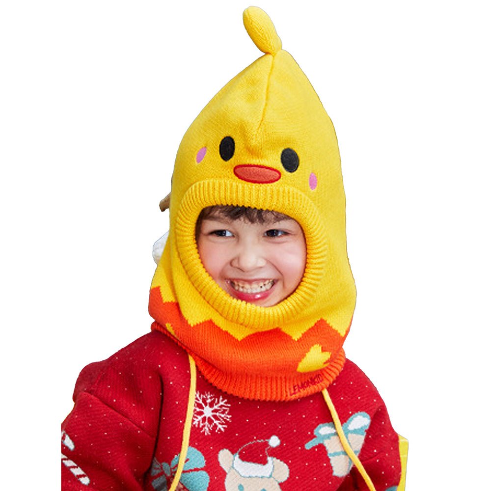 Knitted Yellow Duckling theme Winter Cap covering Neck , Ears and Head - Little Surprise BoxKnitted Yellow Duckling theme Winter Cap covering Neck , Ears and Head