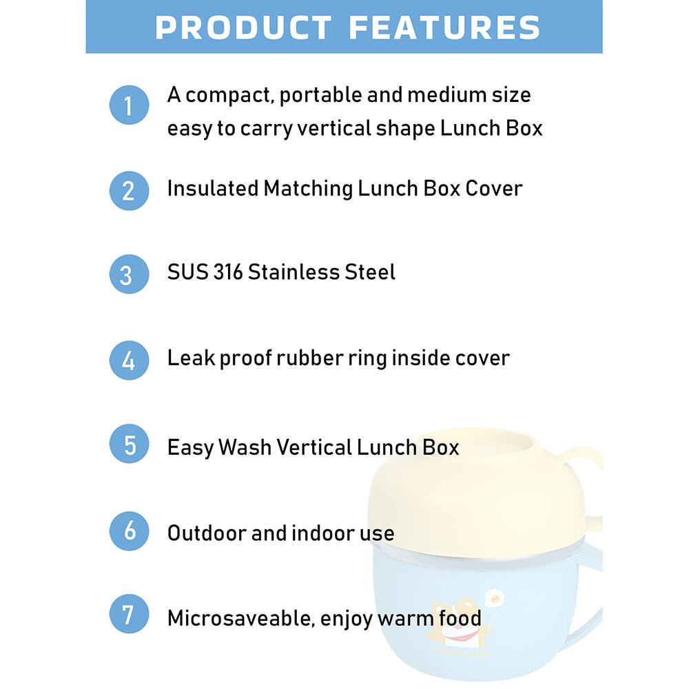Light Blue small size, Foxy Dual Handle Soup and Noodles Lunch Box with matching Cover - Little Surprise BoxLight Blue small size, Foxy Dual Handle Soup and Noodles Lunch Box with matching Cover