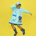 Light Blue Space Head Dinosaur Print Raincoat for Kids and Toddlers - Little Surprise BoxLight Blue Space Head Dinosaur Print Raincoat for Kids and Toddlers