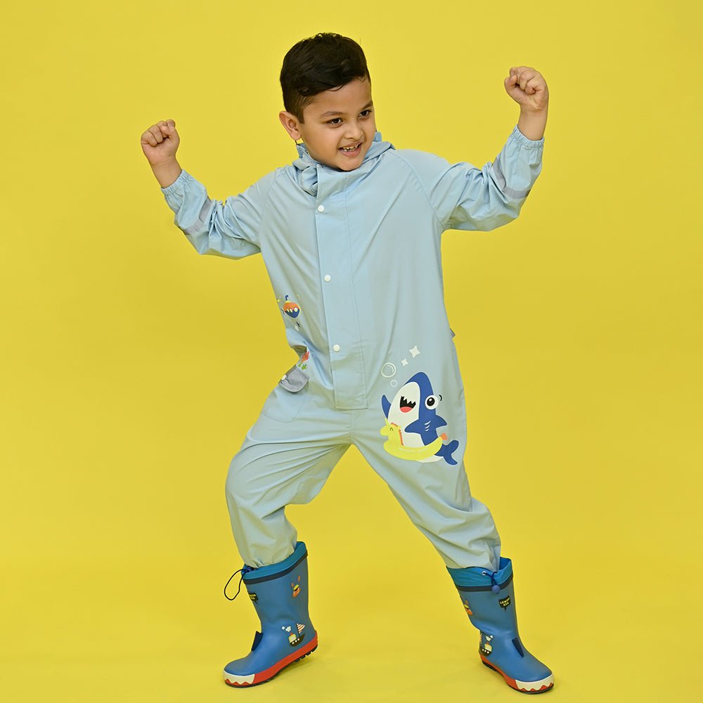 Light Blue Submarine theme full Jumpsuit Style Raincoat for Toddlers and Kids - Little Surprise BoxLight Blue Submarine theme full Jumpsuit Style Raincoat for Toddlers and Kids