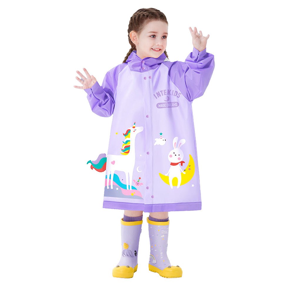 Little Surprise Box 3d Unicorn Lilac Sleeves & Hood Knee Length Raincoat for Kids - Little Surprise BoxLittle Surprise Box 3d Unicorn Lilac Sleeves & Hood Knee Length Raincoat for Kids