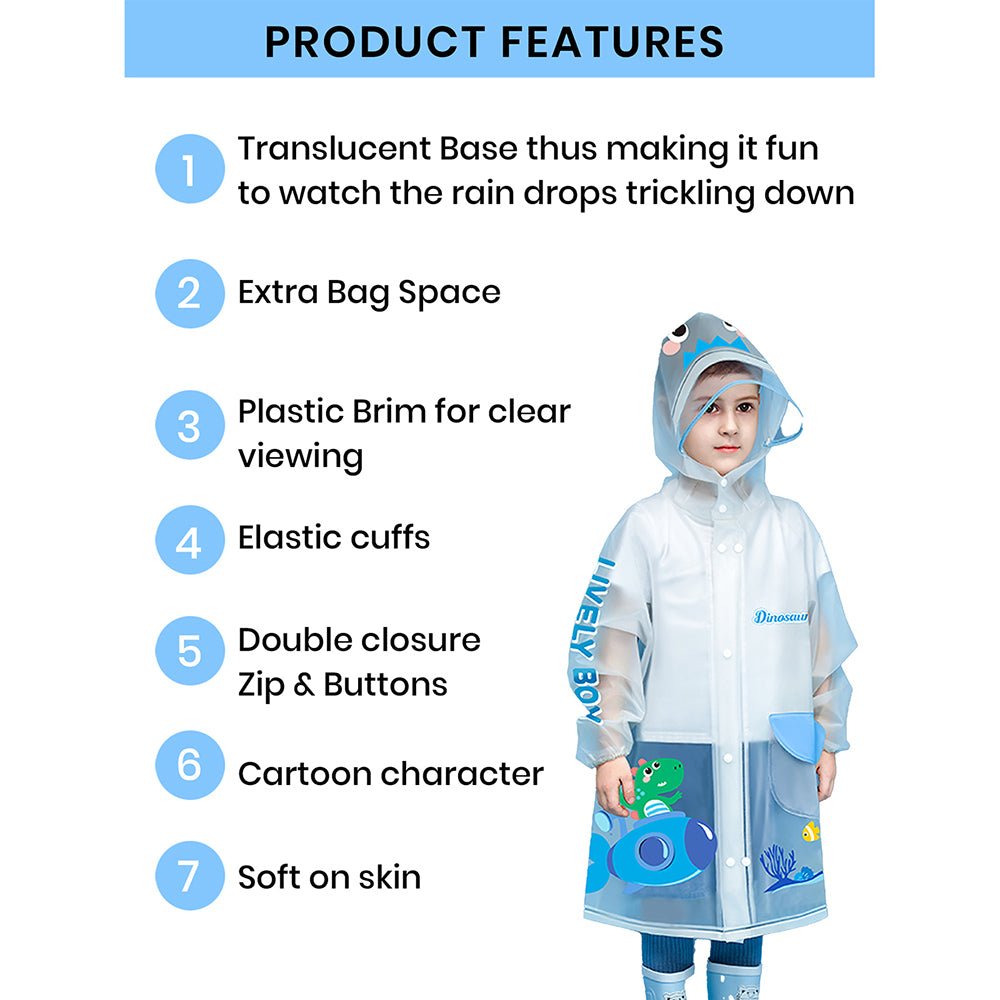 Little Surprise Box Blue Dino Submarine Transluscent Raincoat for Kids - Little Surprise BoxLittle Surprise Box Blue Dino Submarine Transluscent Raincoat for Kids