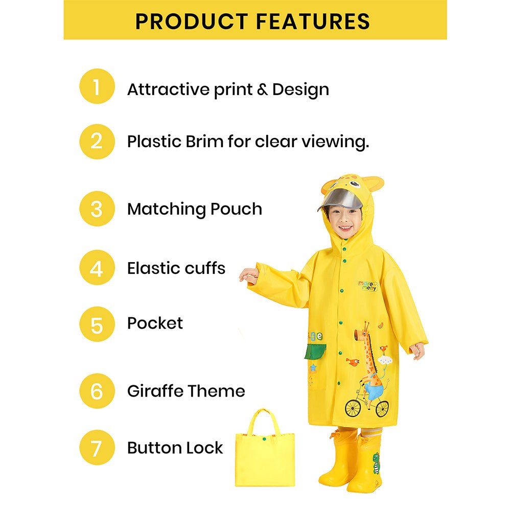 Little Surprise Box Bright Yellow Giraffe Print Raincoat for Kids and Toddlers - Little Surprise BoxLittle Surprise Box Bright Yellow Giraffe Print Raincoat for Kids and Toddlers