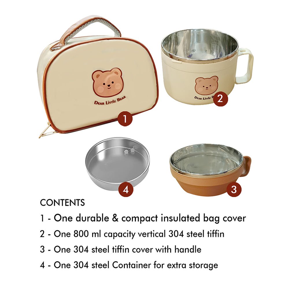 Little Surprise Box Cream & Brown Bear , Dual Handle Soup and Noodles Lunch Box with matching Cover - Little Surprise BoxLittle Surprise Box Cream & Brown Bear , Dual Handle Soup and Noodles Lunch Box with matching Cover