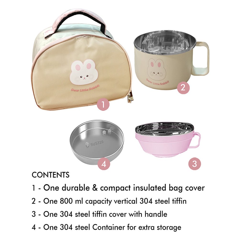 Little Surprise Box Cream & Pink Rabbit , Dual Handle Soup and Noodles Lunch Box with matching Cover - Little Surprise BoxLittle Surprise Box Cream & Pink Rabbit , Dual Handle Soup and Noodles Lunch Box with matching Cover