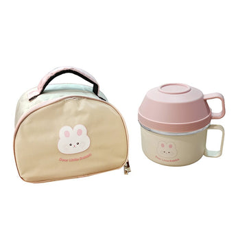 Little Surprise Box Cream & Pink Rabbit , Dual Handle Soup and Noodles Lunch Box with matching Cover - Little Surprise BoxLittle Surprise Box Cream & Pink Rabbit , Dual Handle Soup and Noodles Lunch Box with matching Cover