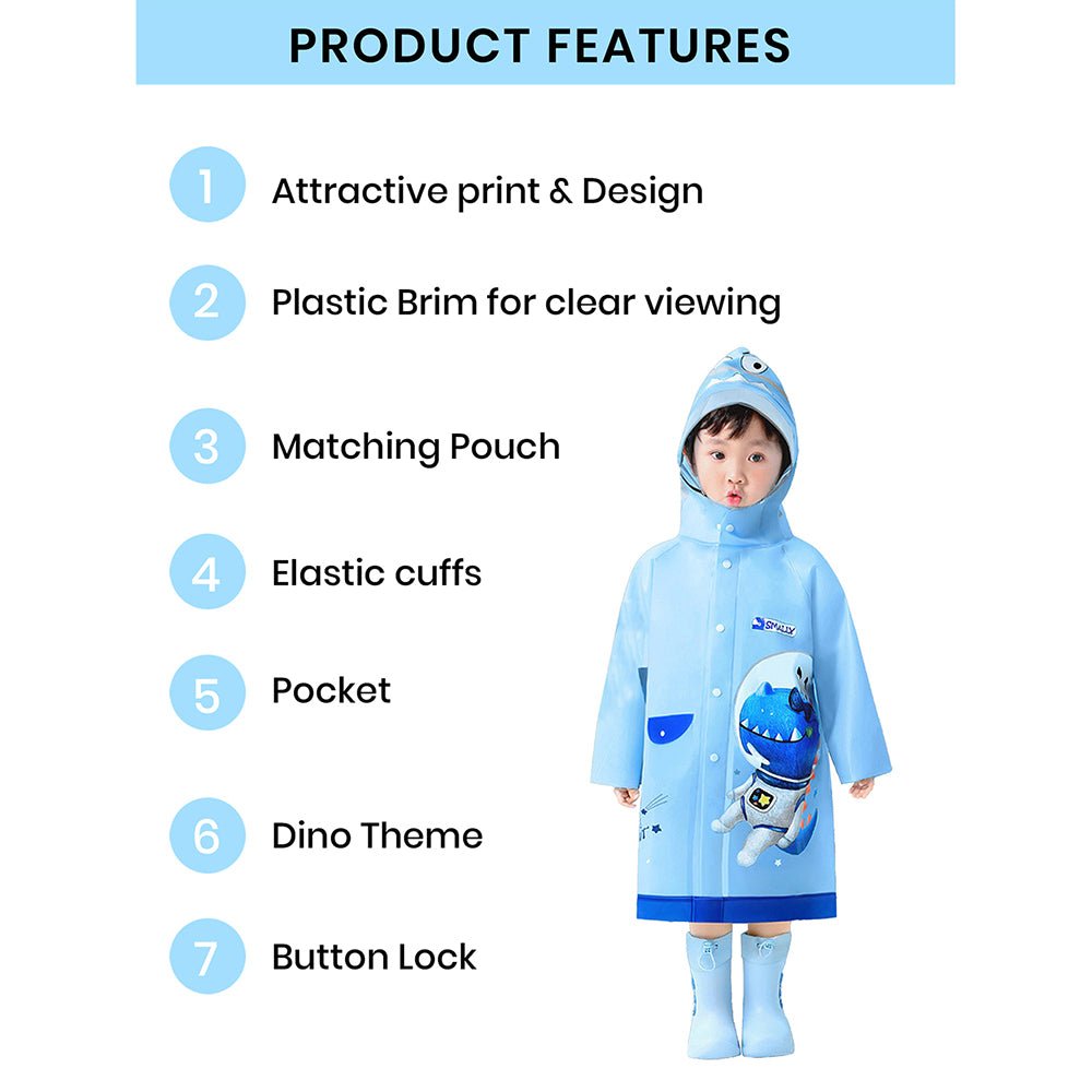 Little Surprise Box Light Blue Space Head Dinosaur Print Raincoat for Kids and Toddlers - Little Surprise BoxLittle Surprise Box Light Blue Space Head Dinosaur Print Raincoat for Kids and Toddlers