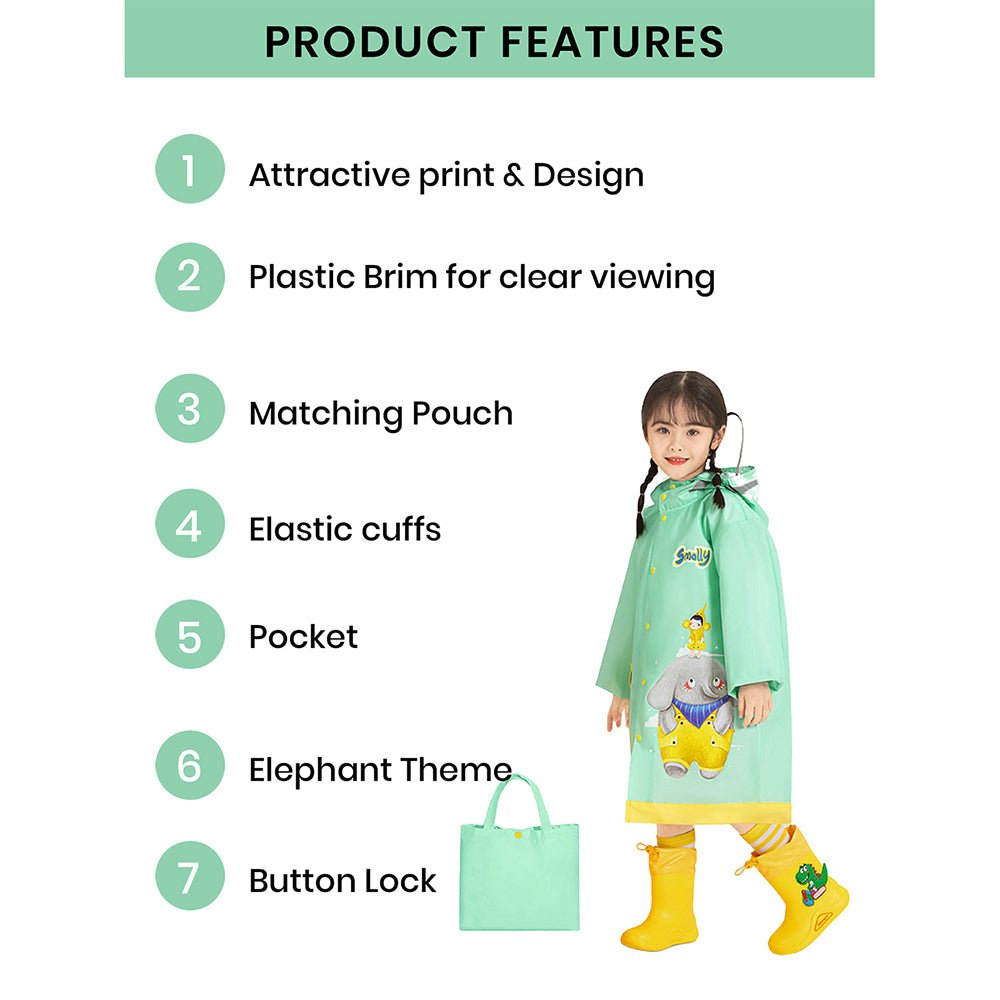 Little Surprise Box Mint Green Elephant Print Raincoat for Kids and Toddlers - Little Surprise BoxLittle Surprise Box Mint Green Elephant Print Raincoat for Kids and Toddlers