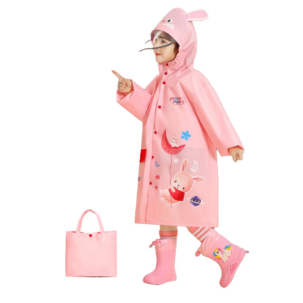 Little Surprise Box Pink Flying Rabbit Print Raincoat for Kids and Toddlers - Little Surprise BoxLittle Surprise Box Pink Flying Rabbit Print Raincoat for Kids and Toddlers