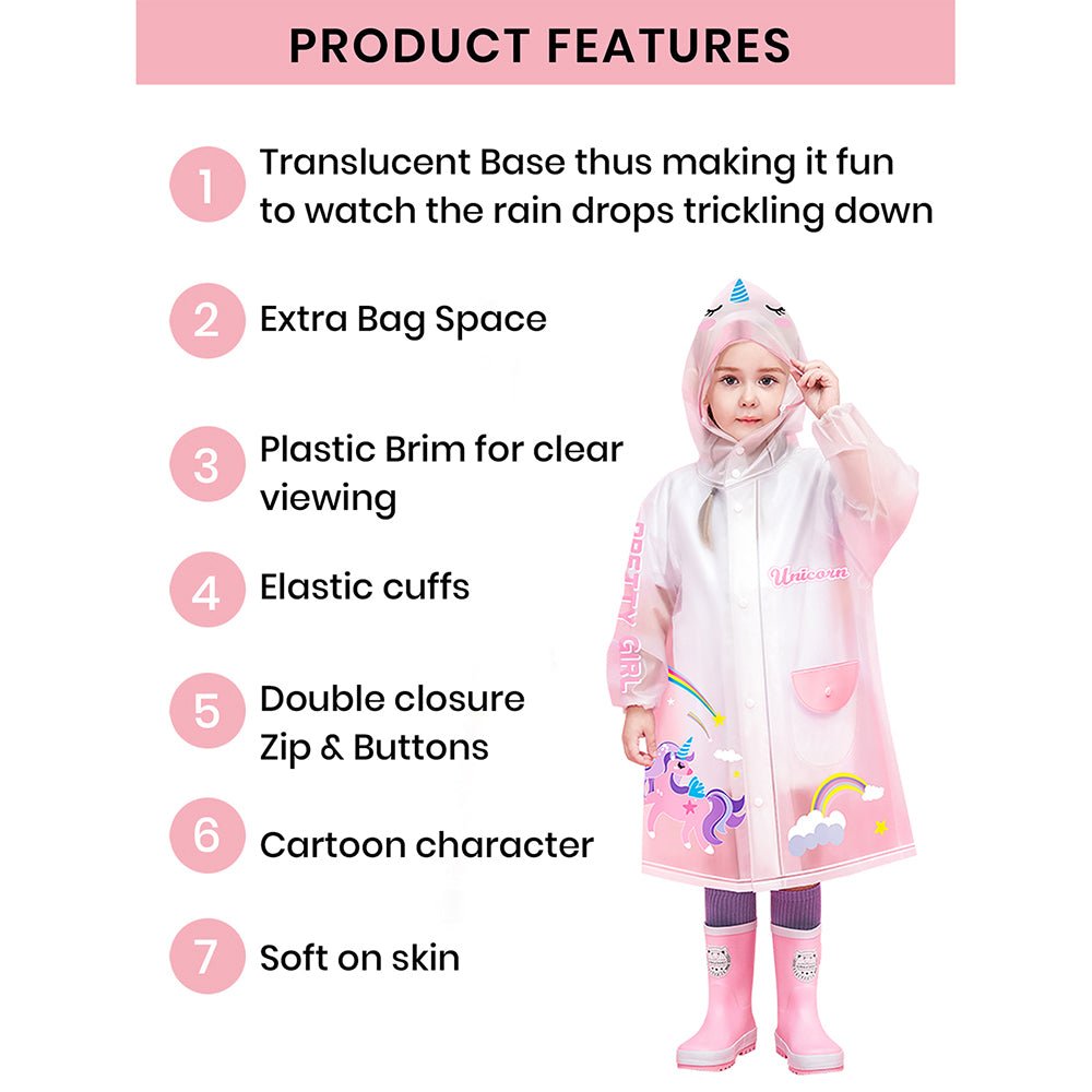 Little Surprise Box Pink Unicorn print Transluscent Raincoat for Kids - Little Surprise BoxLittle Surprise Box Pink Unicorn print Transluscent Raincoat for Kids