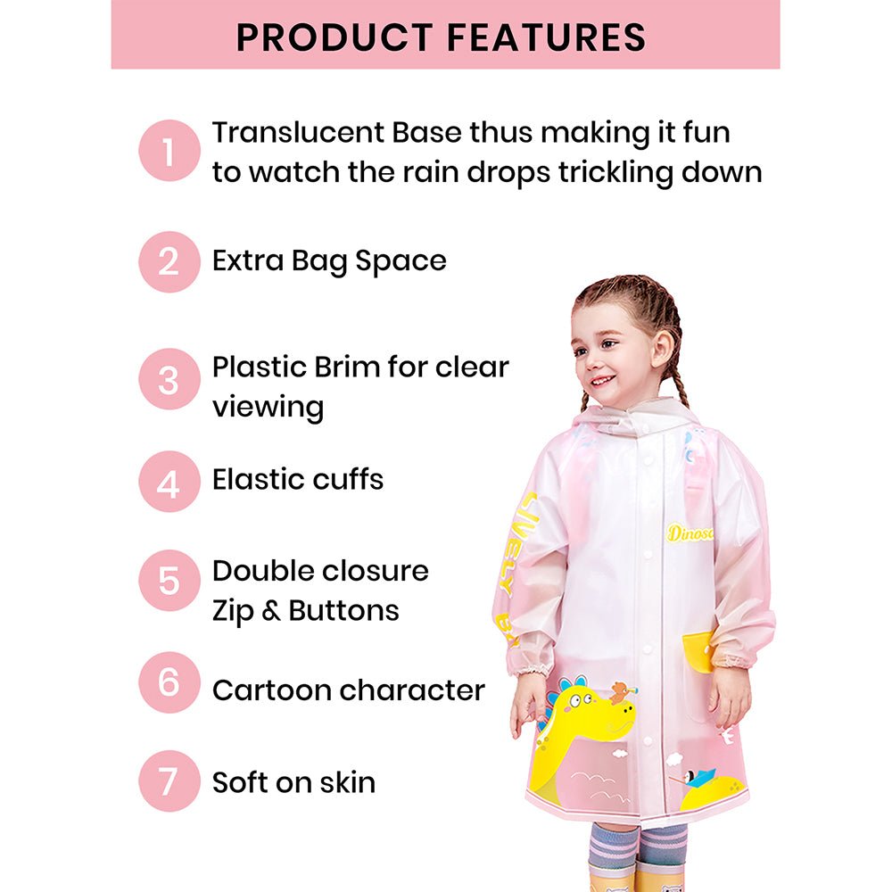 Little Surprise Box Yellow Dino print Transluscent Raincoat for Kids - Little Surprise BoxLittle Surprise Box Yellow Dino print Transluscent Raincoat for Kids