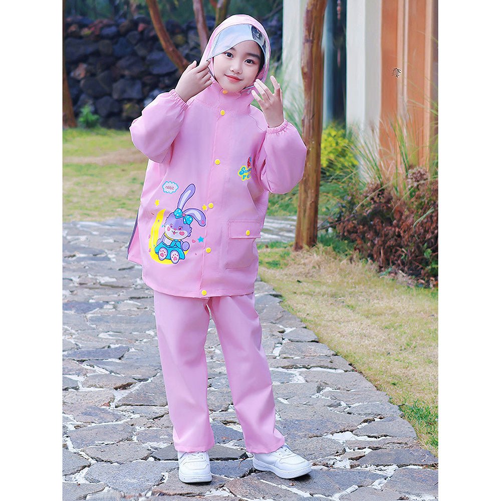 Little Surprise Box,2 pcs Pink Rabbit Moon Full Shirt and Full Pants style Raincoat for Kids - Little Surprise BoxLittle Surprise Box,2 pcs Pink Rabbit Moon Full Shirt and Full Pants style Raincoat for Kids