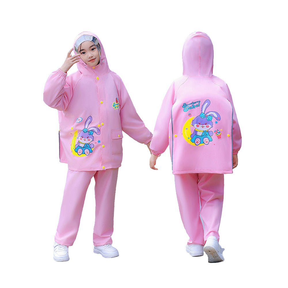 Little Surprise Box 2 pcs Pink Rabbit Moon Full Shirt and Full Pants style Raincoat for Kids Little Surprise Box