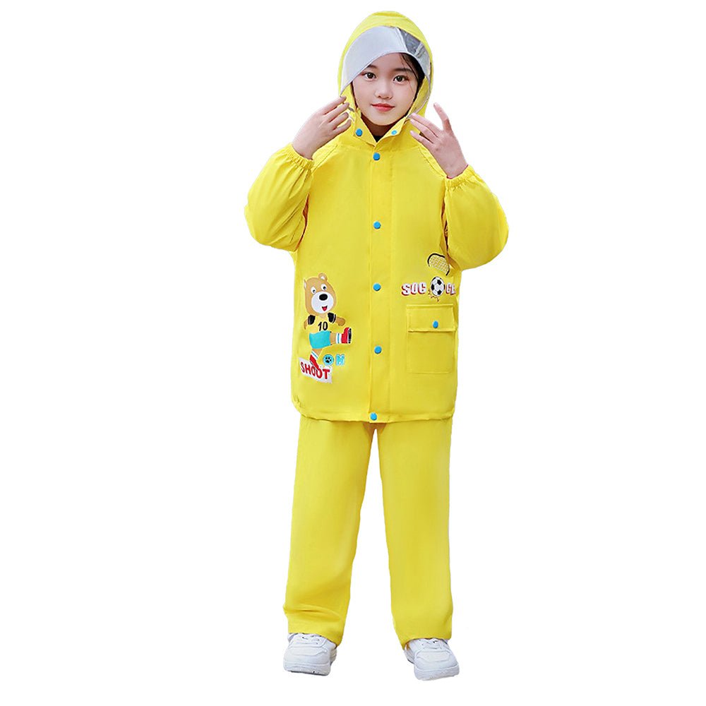 Little Surprise Box,2 pcs Yellow Soccer Ted,Full Shirt and Full Pants style Raincoat for Kids-XL - Little Surprise BoxLittle Surprise Box,2 pcs Yellow Soccer Ted,Full Shirt and Full Pants style Raincoat for Kids-XL