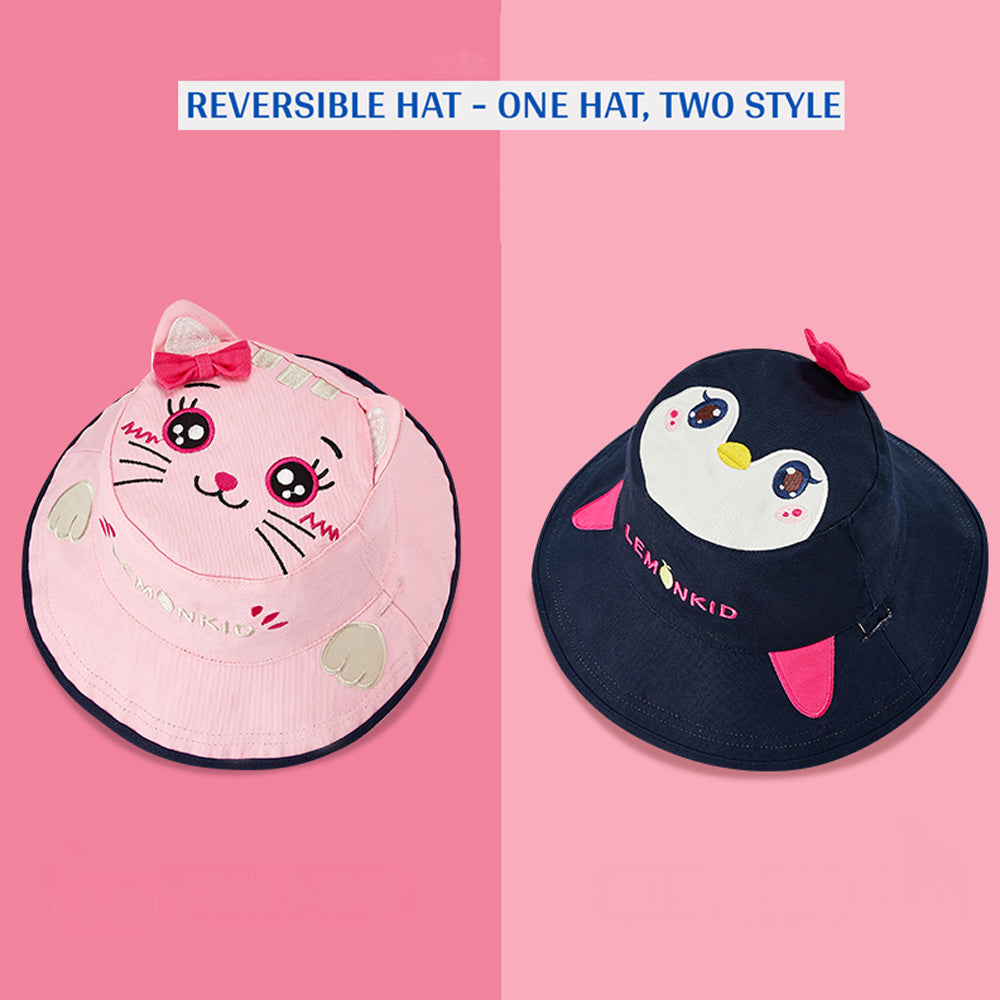 Pink & Navy Dual Side Reversible Sun Hat with UPF50+ for Toddlers& Kids
