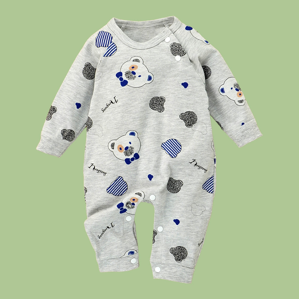 Grey Bear Face Print Romper Unisex Kids Wear