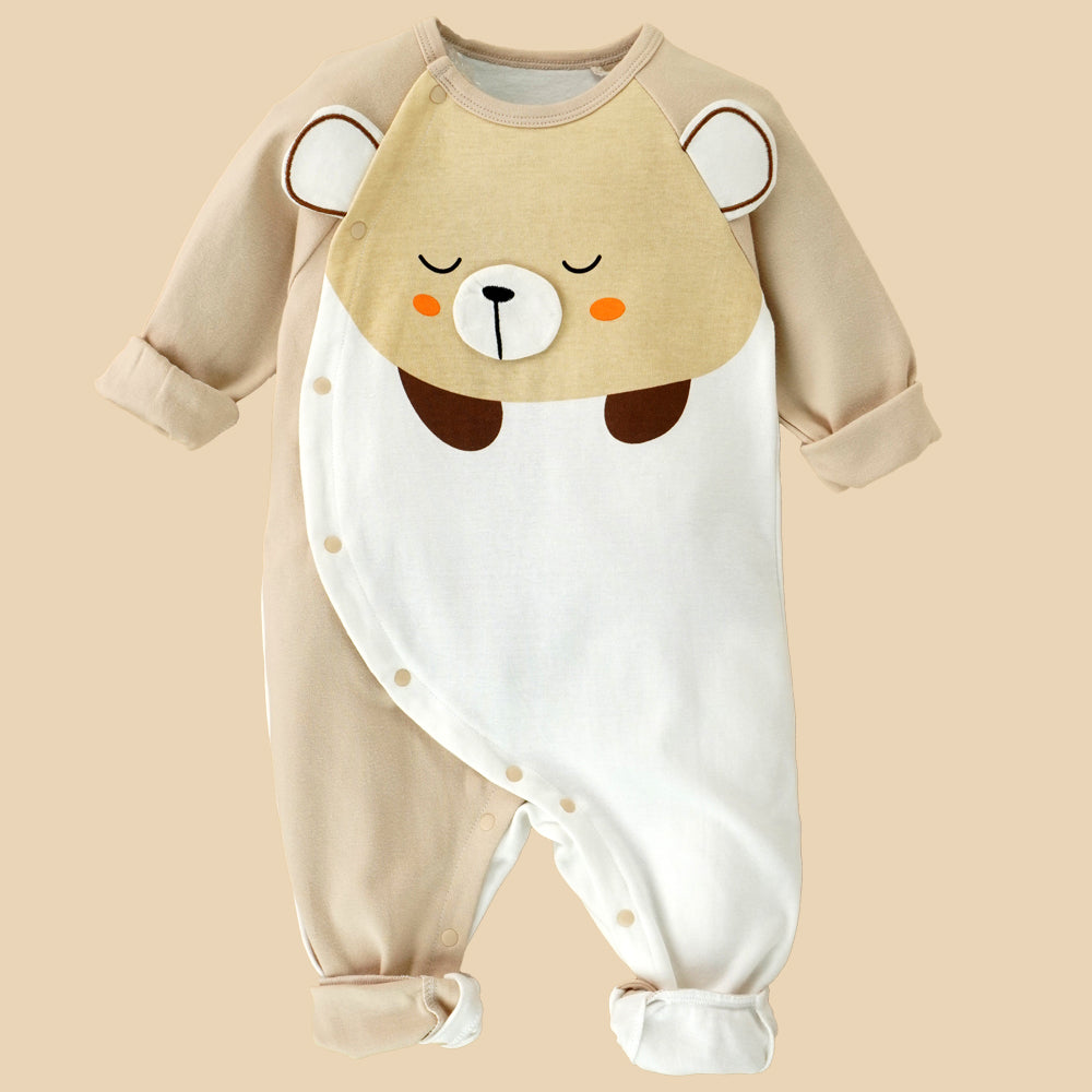 Cream 3D Eared Bear  full sleeves jumpsuit Romper for tiny toddlers