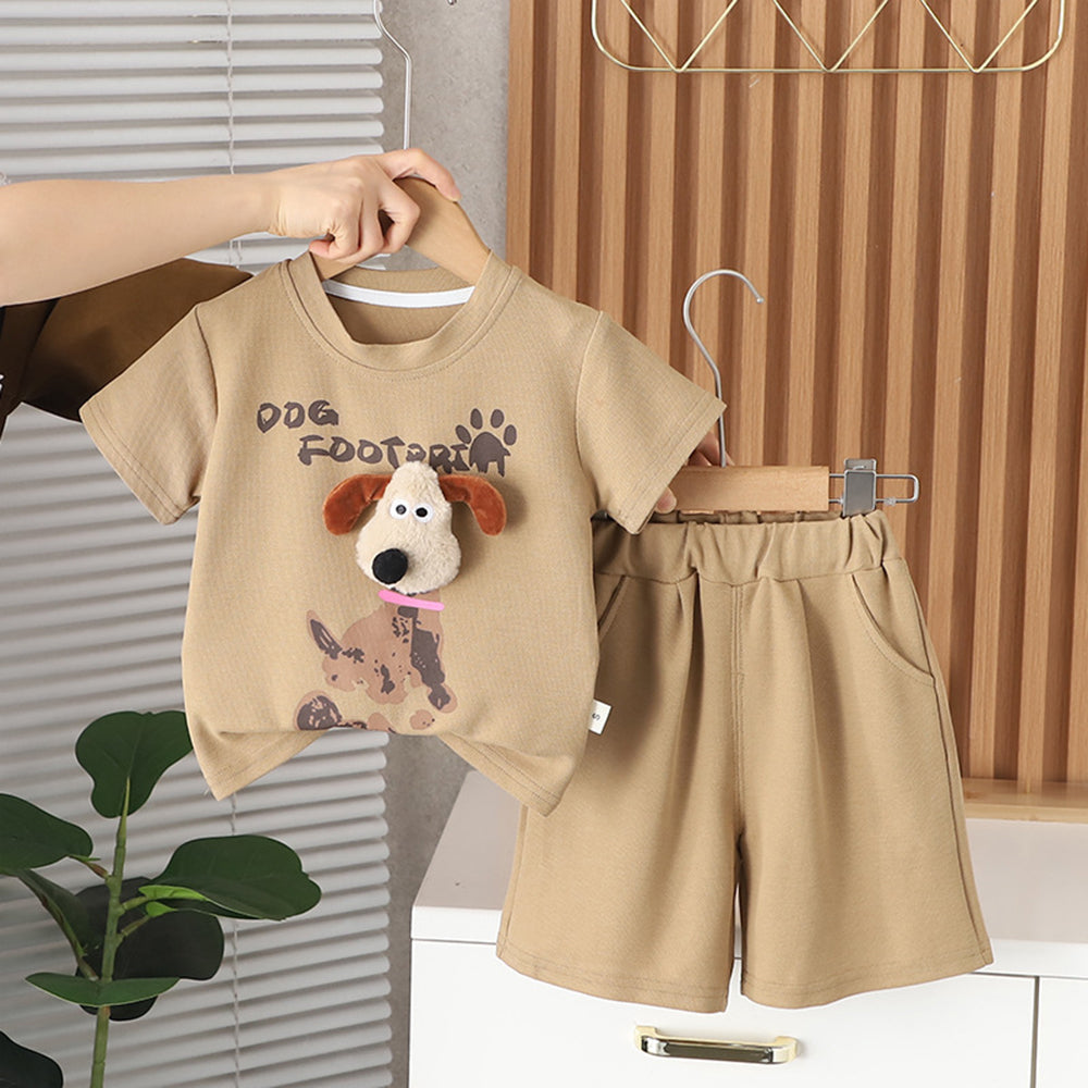 Brown Doggy Paw 2pcs Shorts set for Toddlers and Kids.