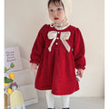 Maroon & Cream Big Bow Ruffled neck Knitted Frock Winter wear - Little Surprise BoxMaroon & Cream Big Bow Ruffled neck Knitted Frock Winter wear