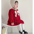 Maroon & Cream Big Bow Ruffled neck Knitted Frock Winter wear - Little Surprise BoxMaroon & Cream Big Bow Ruffled neck Knitted Frock Winter wear