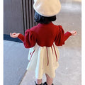 Maroon & Cream Little Bow Knitted Frock Winter wear with matching hair clip - Little Surprise BoxMaroon & Cream Little Bow Knitted Frock Winter wear with matching hair clip