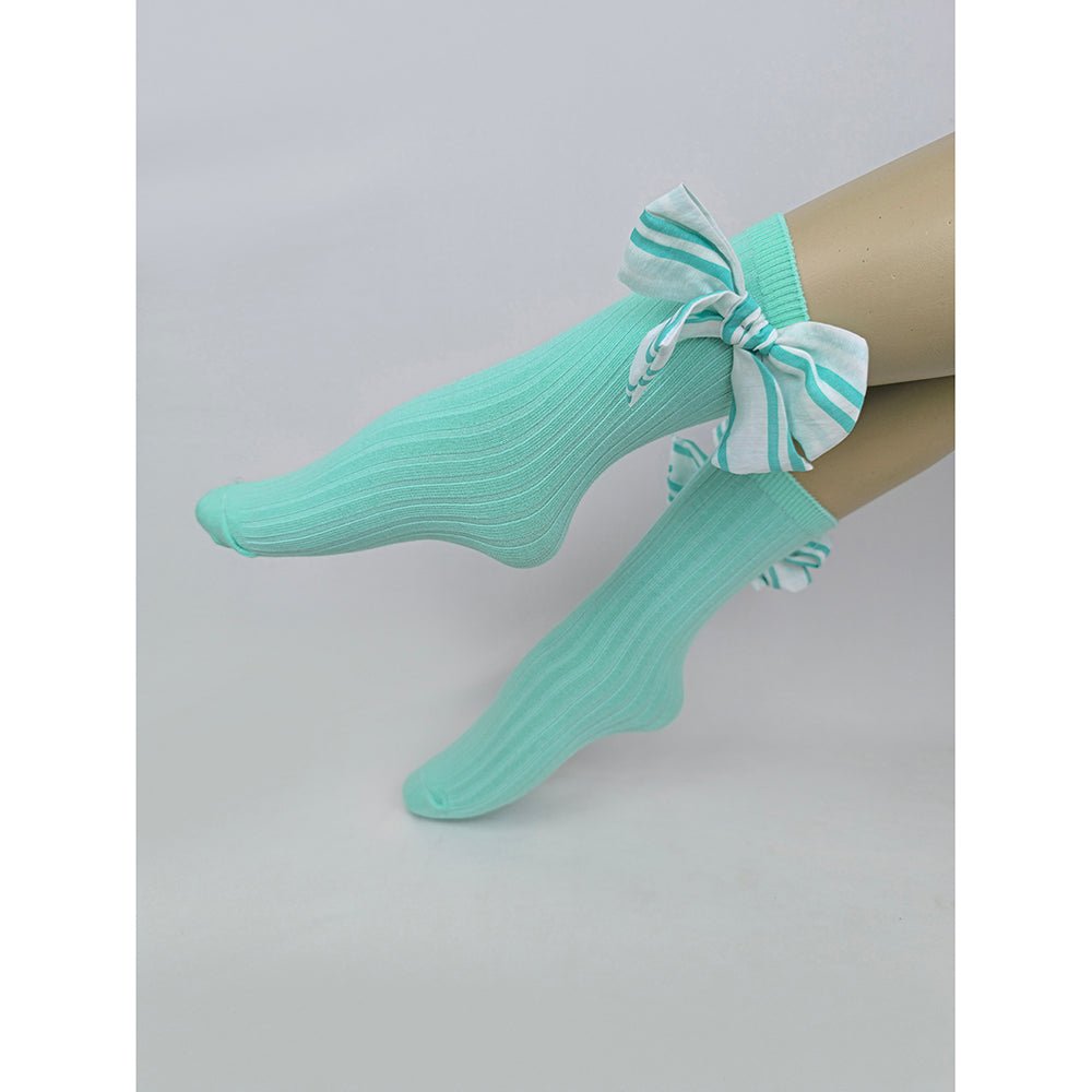 Mint Green White Striped 3d Big Bow Socks for Kids . - Little Surprise BoxMint Green White Striped 3d Big Bow Socks for Kids .