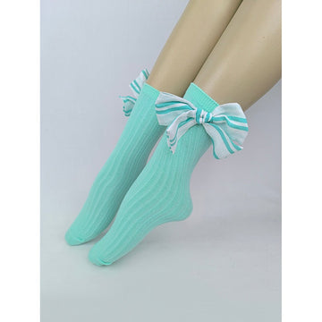 Mint Green White Striped 3d Big Bow Socks for Kids . - Little Surprise BoxMint Green White Striped 3d Big Bow Socks for Kids .