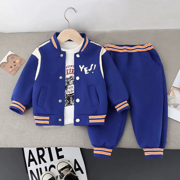 3pcs Blue & Orange Varsity Jacket with matching Tracks for toddler and Kids