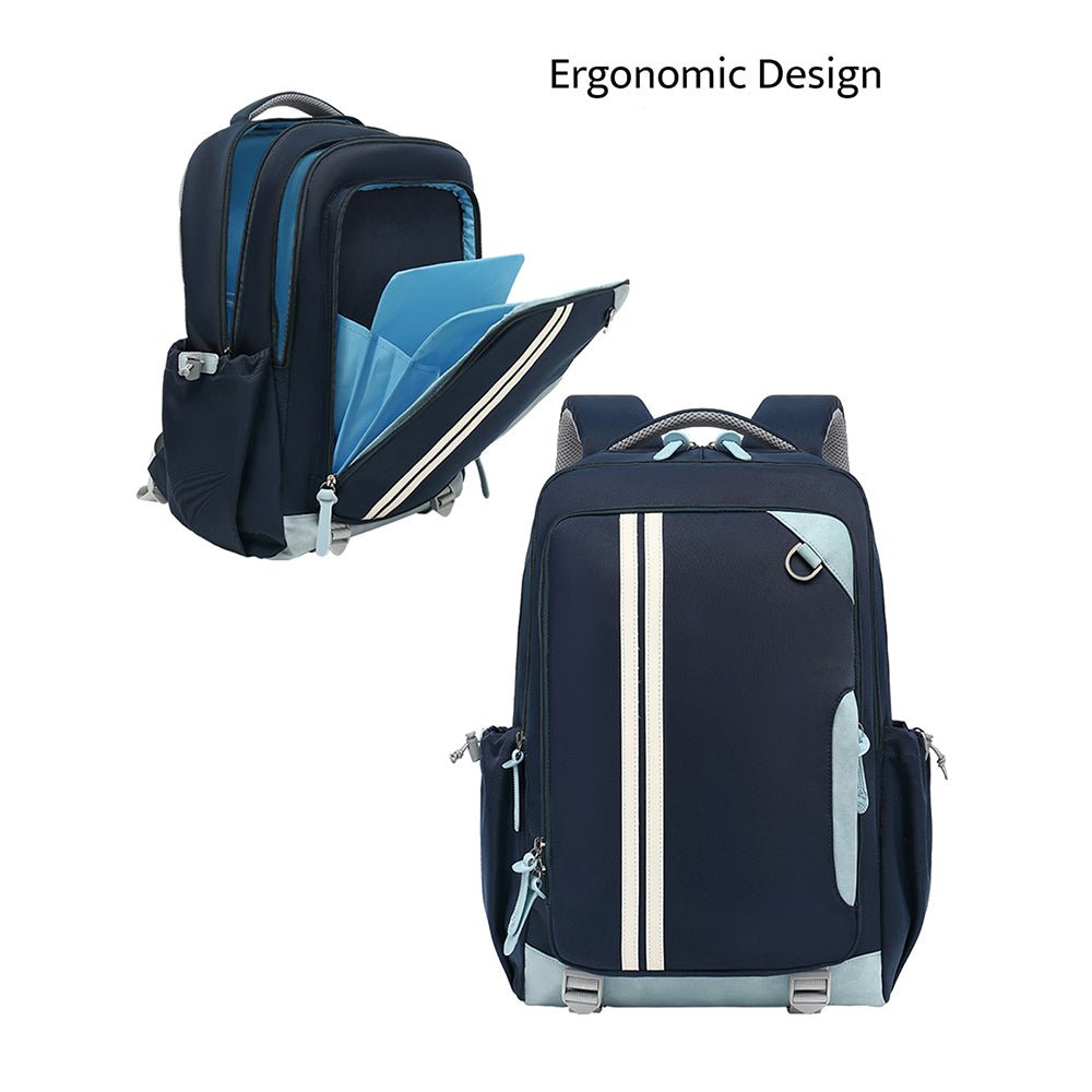 Navy Blue 2 stripes Ergonomic School Backpack for Kids - Little Surprise BoxNavy Blue 2 stripes Ergonomic School Backpack for Kids