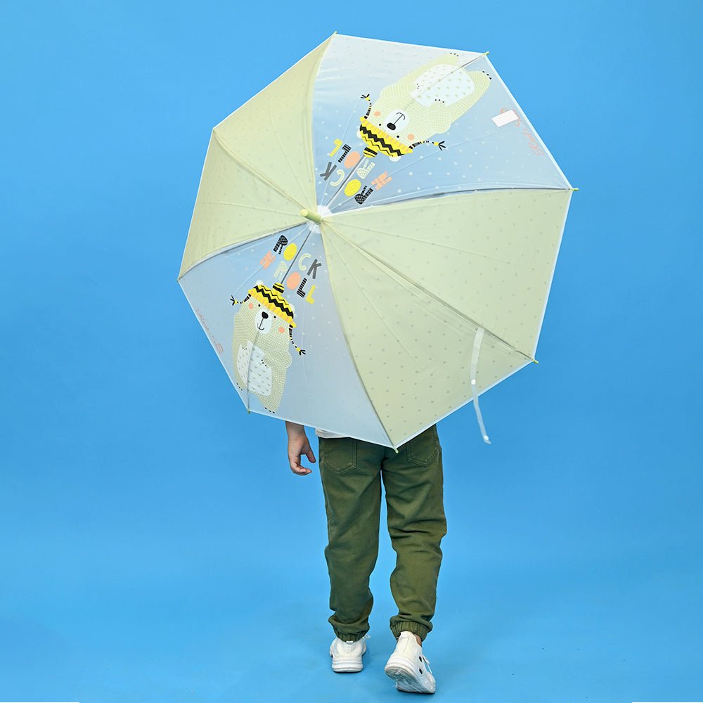 Olive Green, Translucent Rock and Roll Kelly Jo Teddy print with polka dots, Rain and All - season Umbrella for Kids & Adults - Little Surprise BoxOlive Green, Translucent Rock and Roll Kelly Jo Teddy print with polka dots, Rain and All - season Umbrella for Kids & Adults