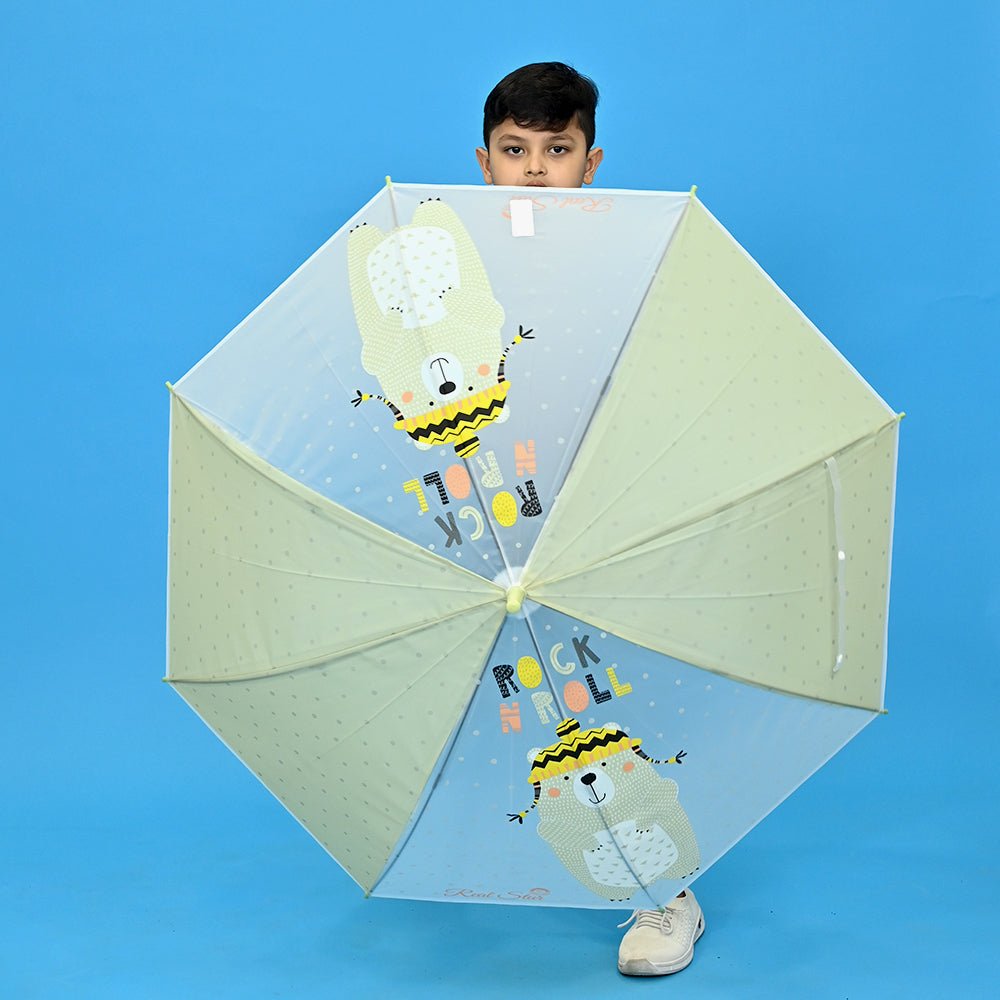 Olive Green, Translucent Rock and Roll Kelly Jo Teddy print with polka dots, Rain and All - season Umbrella for Kids & Adults - Little Surprise BoxOlive Green, Translucent Rock and Roll Kelly Jo Teddy print with polka dots, Rain and All - season Umbrella for Kids & Adults