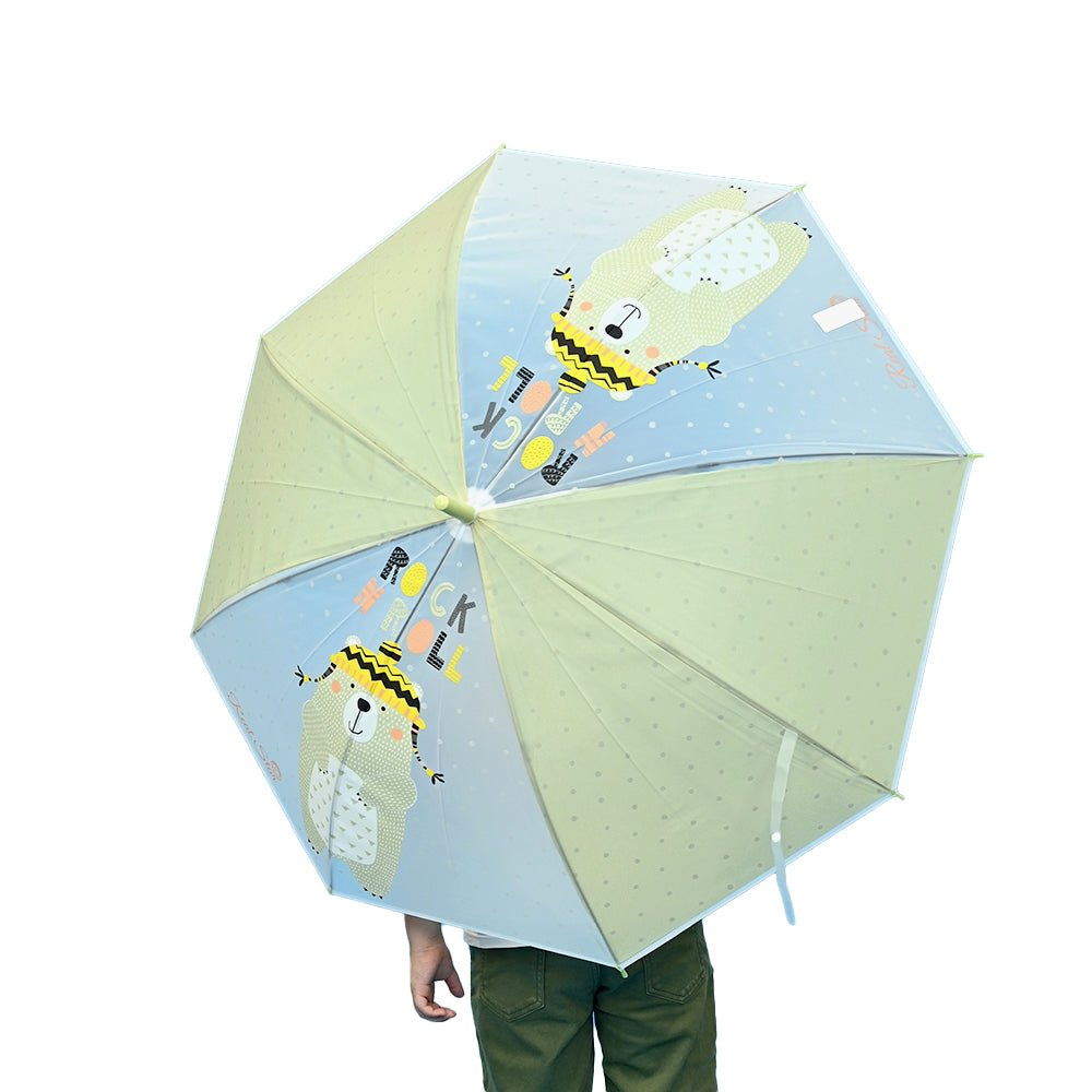 Olive Green, Translucent Rock and Roll Kelly Jo Teddy print with polka dots, Rain and All - season Umbrella for Kids & Adults - Little Surprise BoxOlive Green, Translucent Rock and Roll Kelly Jo Teddy print with polka dots, Rain and All - season Umbrella for Kids & Adults