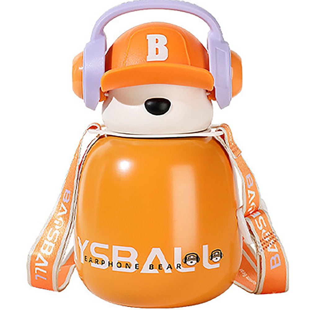 Orange Baseball Bear Kids Water Bottle, 460ml - Little Surprise BoxOrange Baseball Bear Kids Water Bottle, 460ml