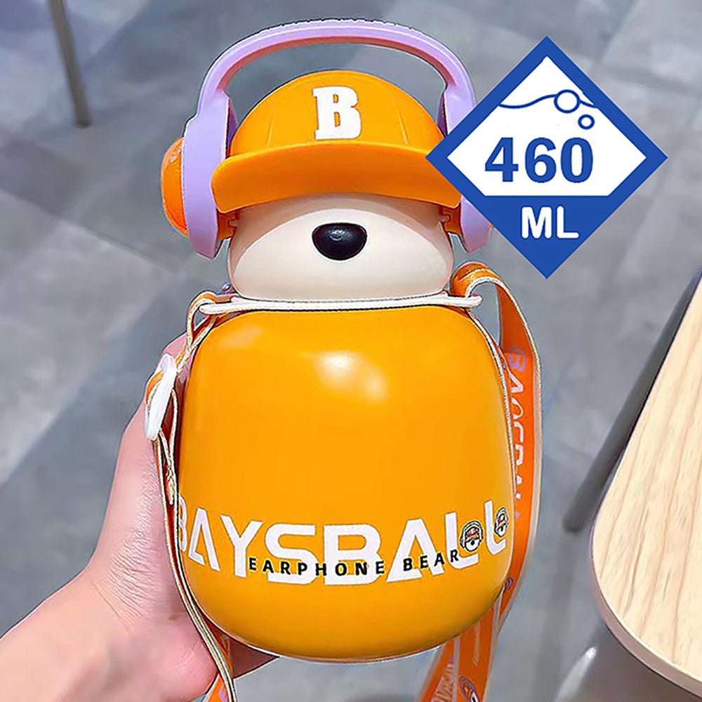 Orange Baseball Bear Kids Water Bottle, 460ml - Little Surprise BoxOrange Baseball Bear Kids Water Bottle, 460ml