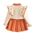 Orange Ruffled Shoulder 2 pcs sweatshirt & Skirt Winterwear set for Girls - Little Surprise BoxOrange Ruffled Shoulder 2 pcs sweatshirt & Skirt Winterwear set for Girls