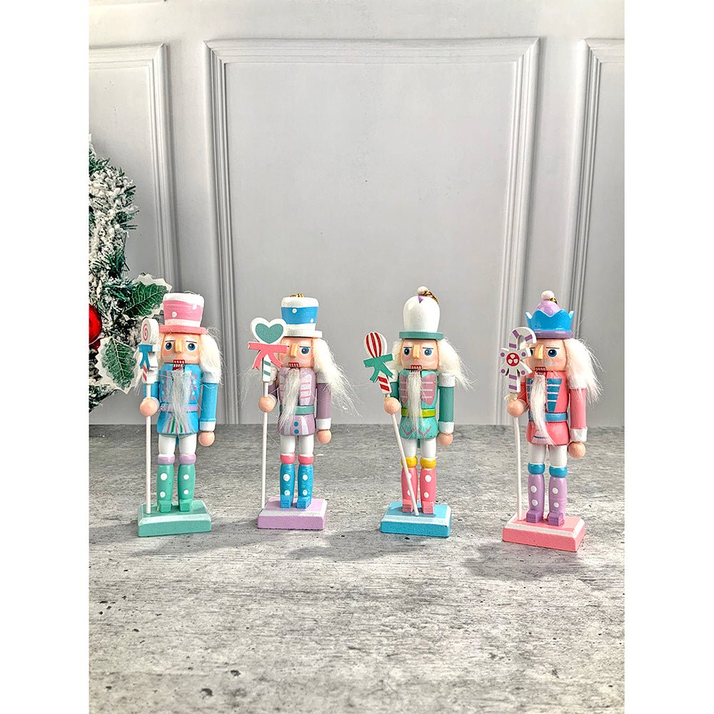 Pastel Candy theme, set of 4 Wooden Nutcrackers , Christmas Tree Ornaments - Little Surprise BoxPastel Candy theme, set of 4 Wooden Nutcrackers , Christmas Tree Ornaments